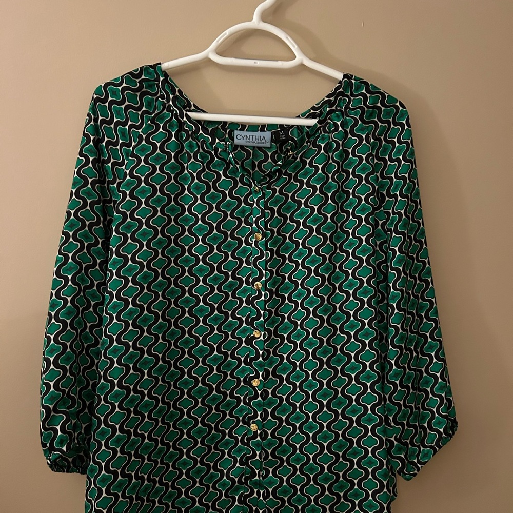 Cynthia Rowley Black and Green Geometric Blouse